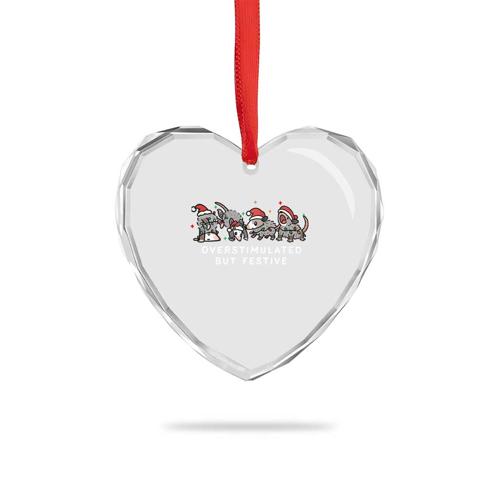 Overstimulated But Festive Possum Christmas Heart Crystal Glass Ornament Funny Opossum Xmas Meme TS10 Print Your Wear