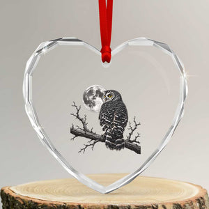 Owl Full Moon Graphic Heart Crystal Glass Ornament Vintage Dark Academia Bird