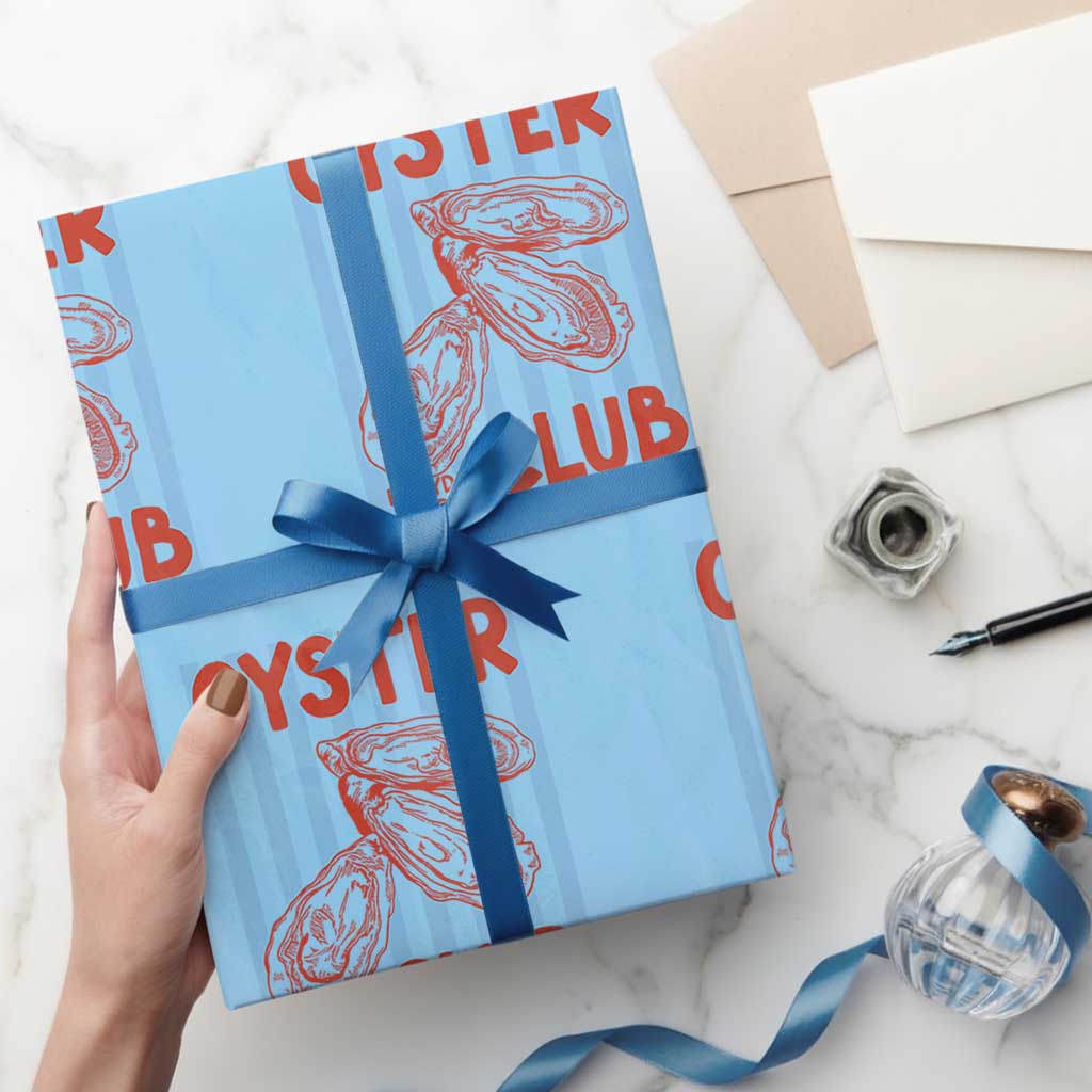 Oyster Club Wrapping Paper Roll Coastal Girls Trip Beach Vacation Gift TS14 Light Blue Print Your Wear