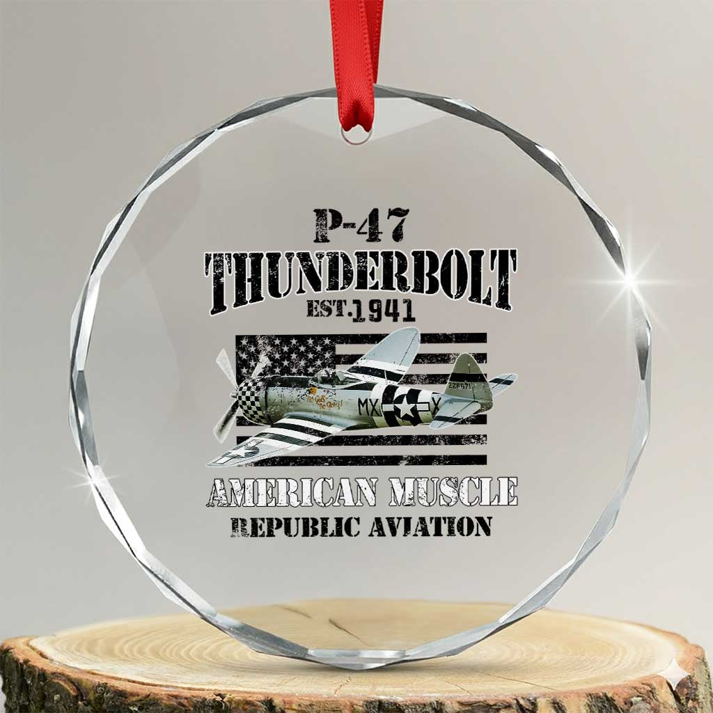 P-47 Thunderbolt WWII Airplane Crystal Glass Ornament American Muscle Vintage TS02 Transparent Glass 3'' Circle Print Your Wear
