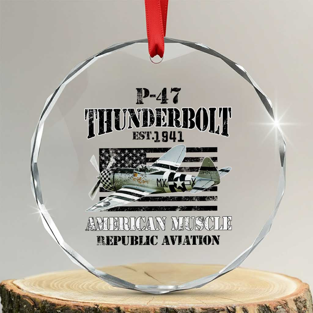 P-47 Thunderbolt WWII Airplane Crystal Glass Ornament American Muscle Vintage TS02 Transparent Glass 3'' Circle Print Your Wear