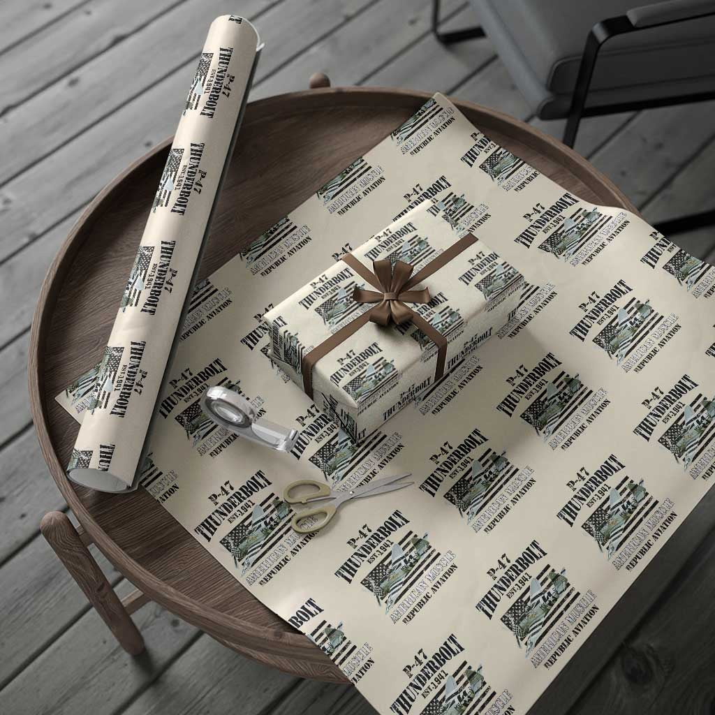 P-47 Thunderbolt WWII Airplane Wrapping Paper Roll American Muscle Vintage TS02 Beige Print Your Wear