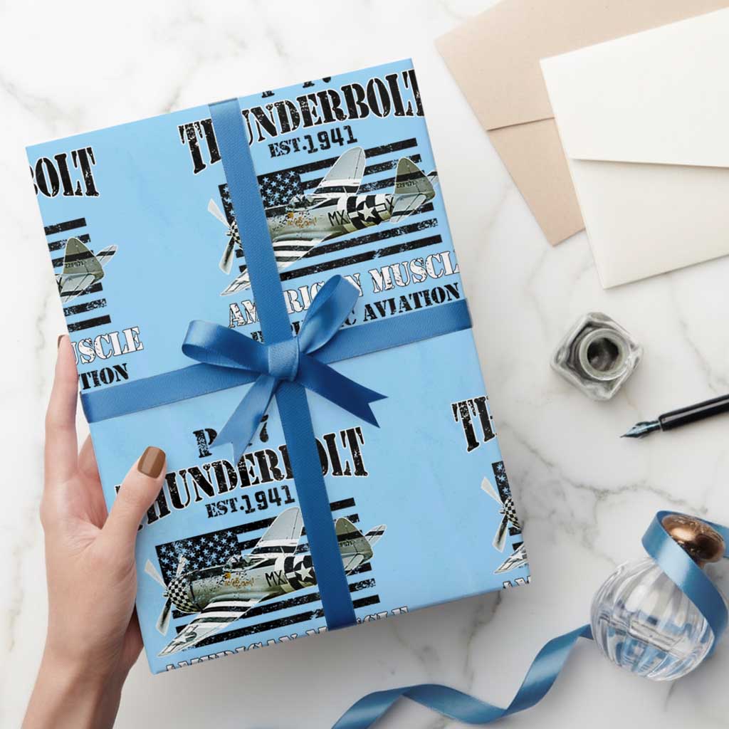 P-47 Thunderbolt WWII Airplane Wrapping Paper Roll American Muscle Vintage TS02 Light Blue Print Your Wear