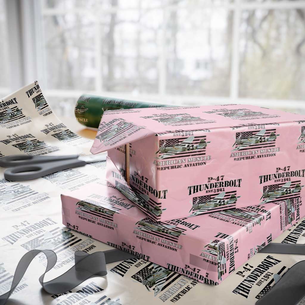 P-47 Thunderbolt WWII Airplane Wrapping Paper Roll American Muscle Vintage TS02 Light Pink Print Your Wear
