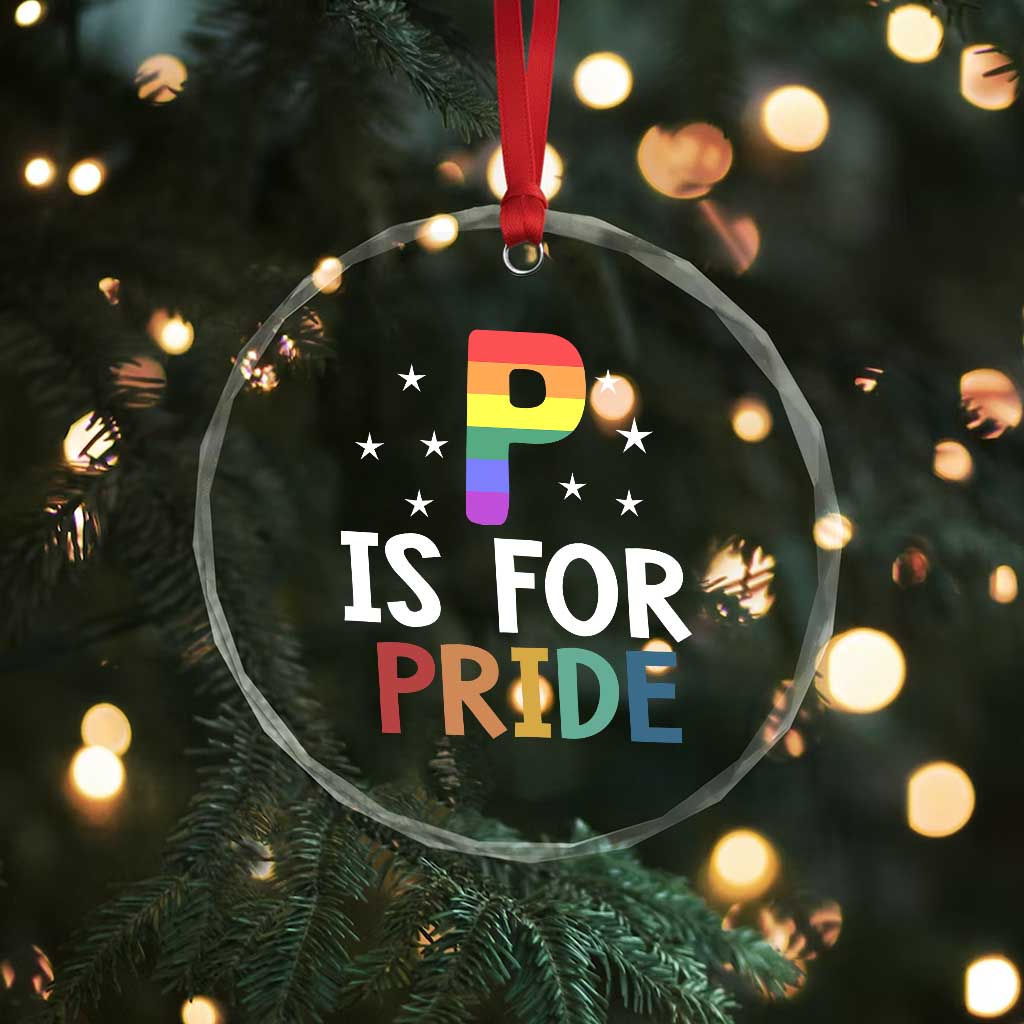 P is for Pride Crystal Glass Ornament Funny Rainbow Alphabet Celebrating LGBTQ+ Identity TS02 Print Your Wear