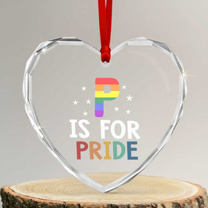 P is for Pride Heart Crystal Glass Ornament Funny Rainbow Alphabet Celebrating LGBTQ+ Identity TS02 Transparent Glass 3'' Heart Print Your Wear