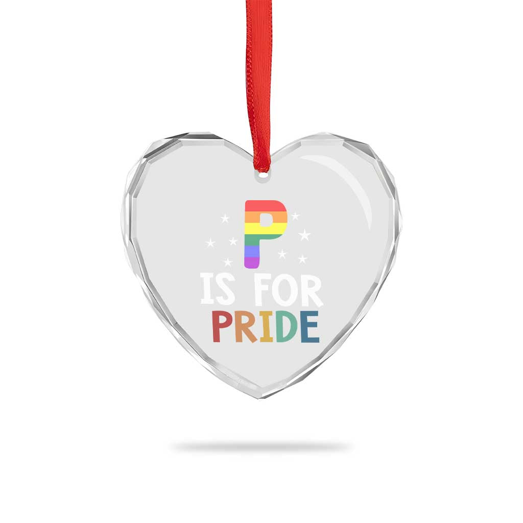 P is for Pride Heart Crystal Glass Ornament Funny Rainbow Alphabet Celebrating LGBTQ+ Identity TS02 Print Your Wear