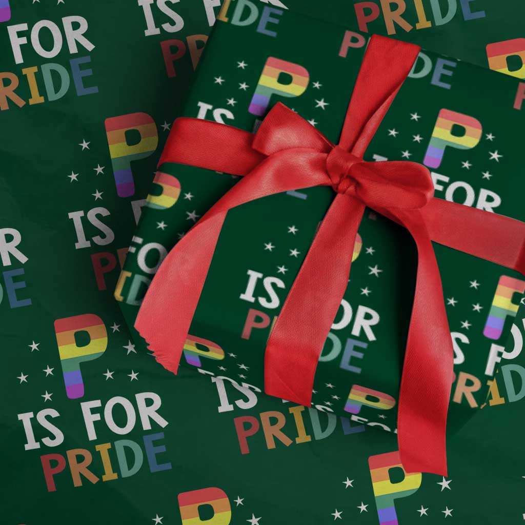 P is for Pride Wrapping Paper Roll Funny Rainbow Alphabet Celebrating LGBTQ+ Identity TS02 Green Print Your Wear