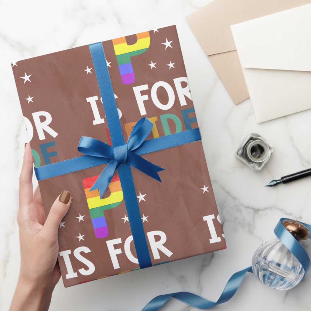 P is for Pride Wrapping Paper Roll Funny Rainbow Alphabet Celebrating LGBTQ+ Identity TS02 Mocha Print Your Wear