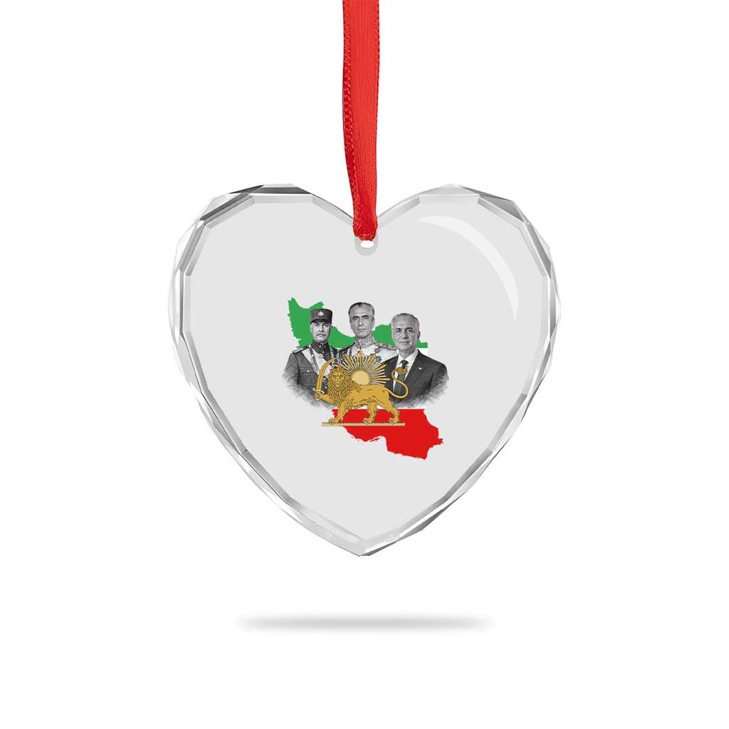 Pahlavi Dynasty Heart Crystal Glass Ornament Three Generations Iran Lion and Sun Portrait TS14 Print Your Wear