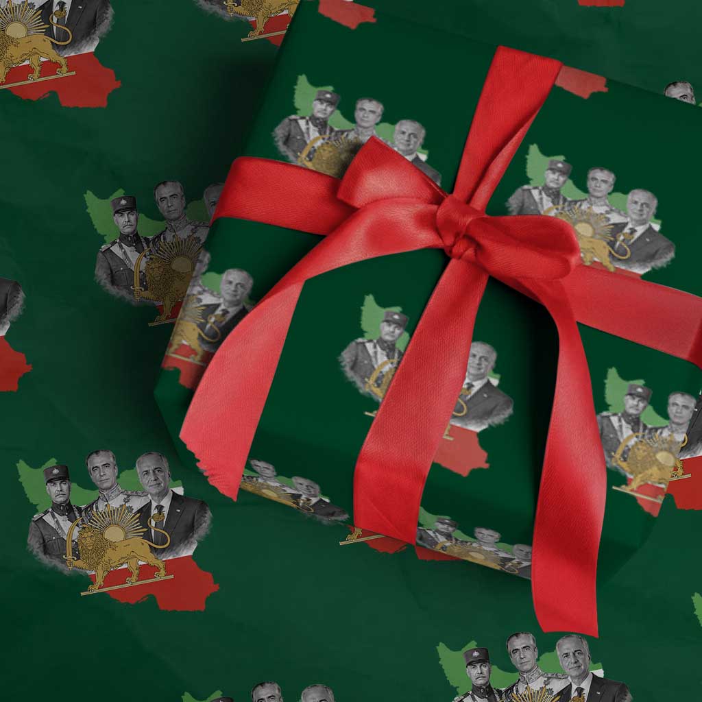 Pahlavi Dynasty Wrapping Paper Roll Three Generations Iran Lion and Sun Portrait TS14 Green Print Your Wear