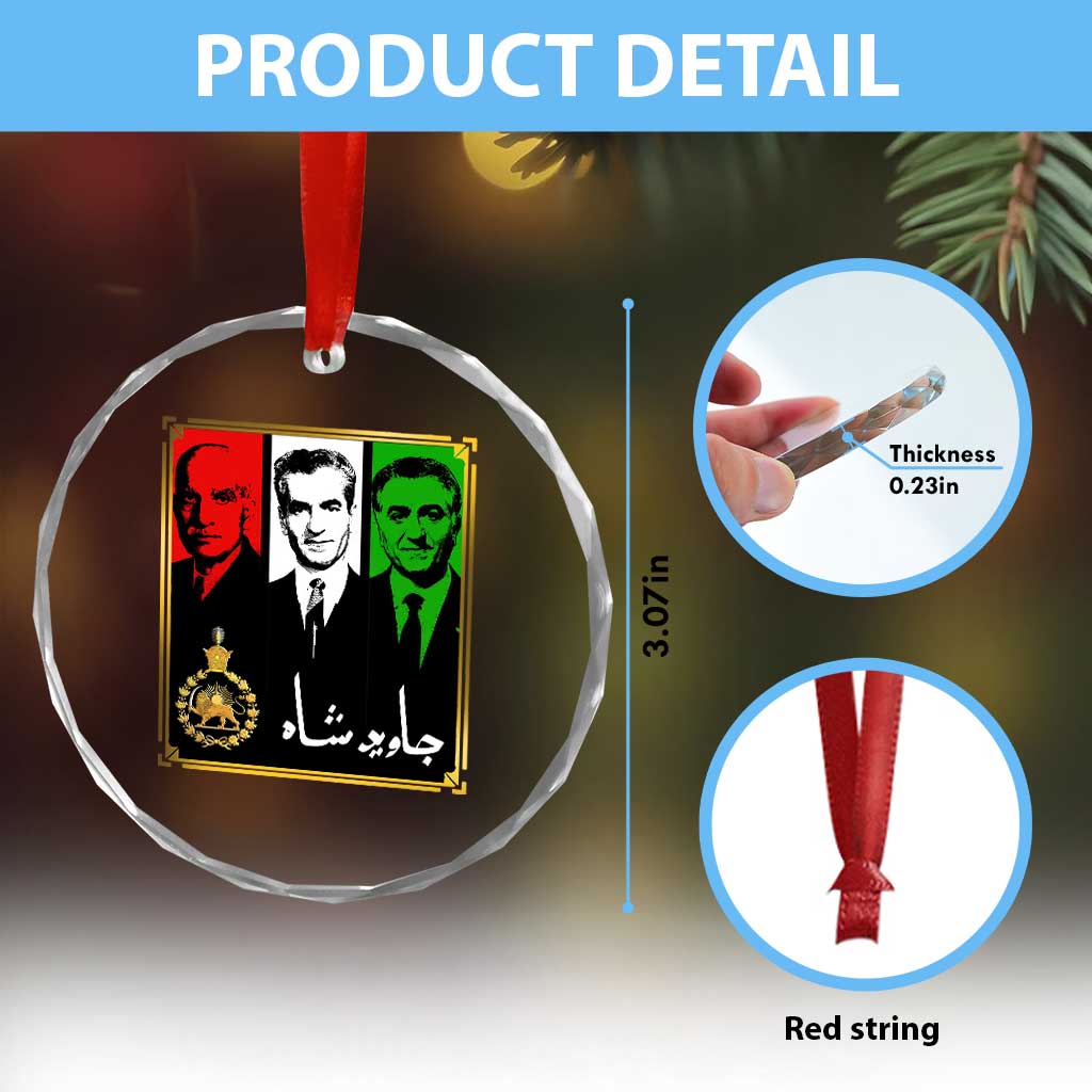 Pahlavi Kings of Iran Crystal Glass Ornament Javid Shah Long live the King TS11 Print Your Wear