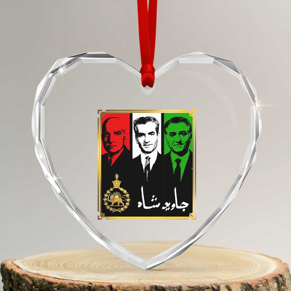 Pahlavi Kings of Iran Heart Crystal Glass Ornament Javid Shah Long live the King TS11 Transparent Glass 3'' Heart Print Your Wear