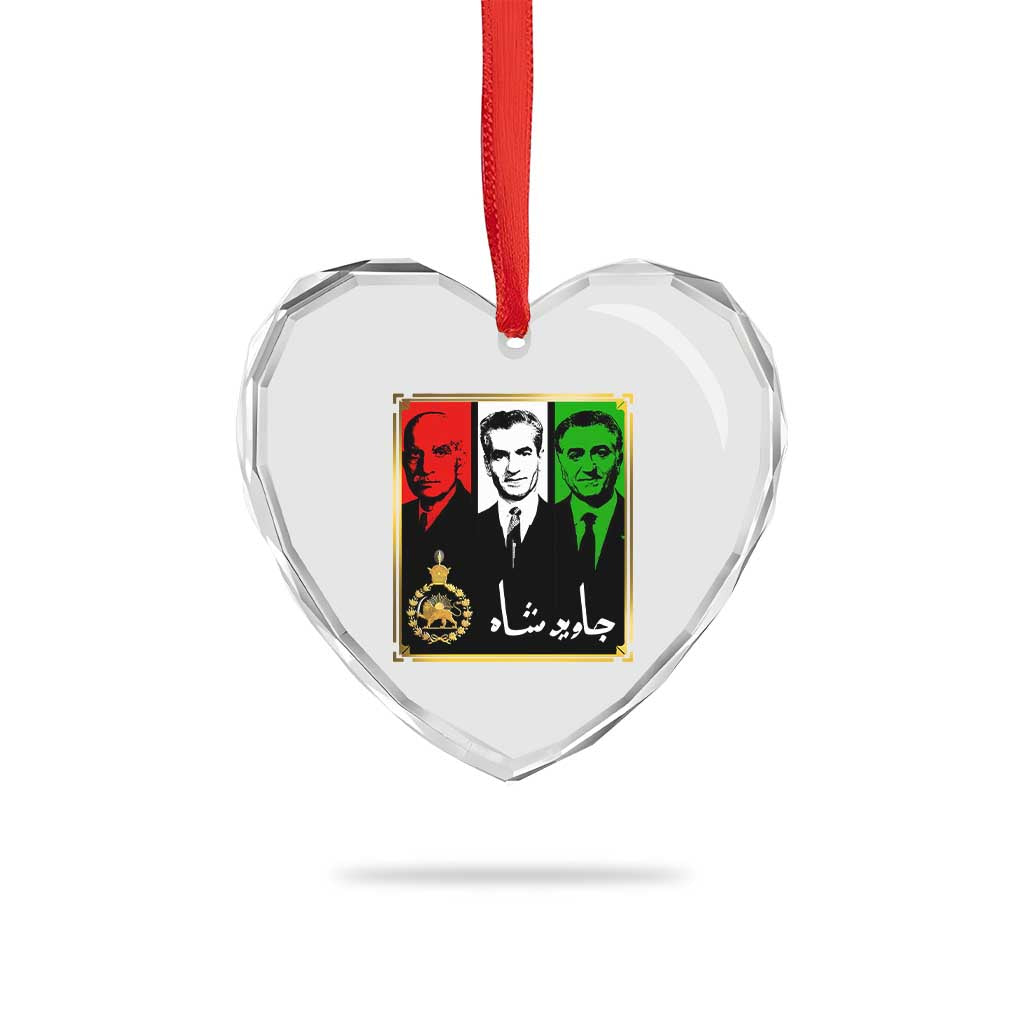 Pahlavi Kings of Iran Heart Crystal Glass Ornament Javid Shah Long live the King TS11 Print Your Wear