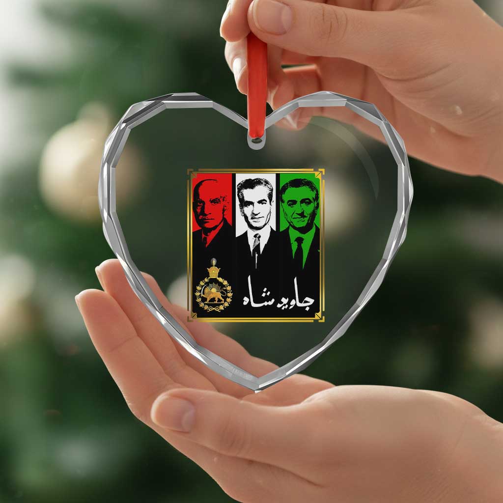 Pahlavi Kings of Iran Heart Crystal Glass Ornament Javid Shah Long live the King TS11 Print Your Wear