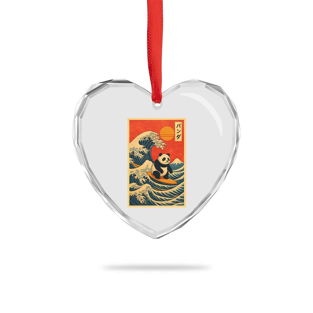 Panda Surfing Japanese Heart Crystal Glass Ornament Vintage Great Wave Off Kanagawa Anime Kawaii TS10 Print Your Wear
