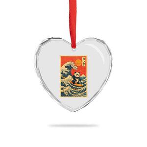 Panda Surfing Japanese Heart Crystal Glass Ornament Vintage Great Wave Off Kanagawa Anime Kawaii TS10 Print Your Wear