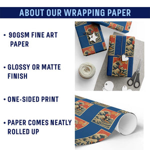 Panda Surfing Japanese Wrapping Paper Roll Vintage Great Wave Off Kanagawa Anime Kawaii TS10 Print Your Wear