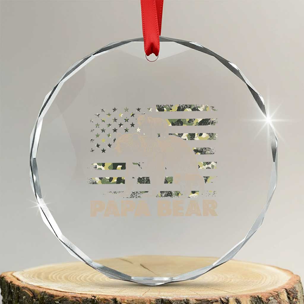 Papa Bear Father's Day Crystal Glass Ornament Camouflage California Republic Flag Bear TS14 Transparent Glass 3'' Circle Print Your Wear