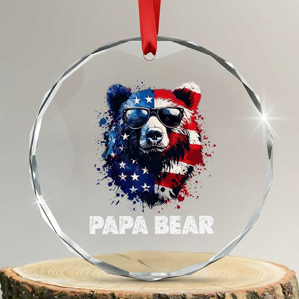 Papa Bear Father's Day Crystal Glass Ornament Patriotic American Flag 4th Of July TS14 Transparent Glass 3'' Circle Print Your Wear