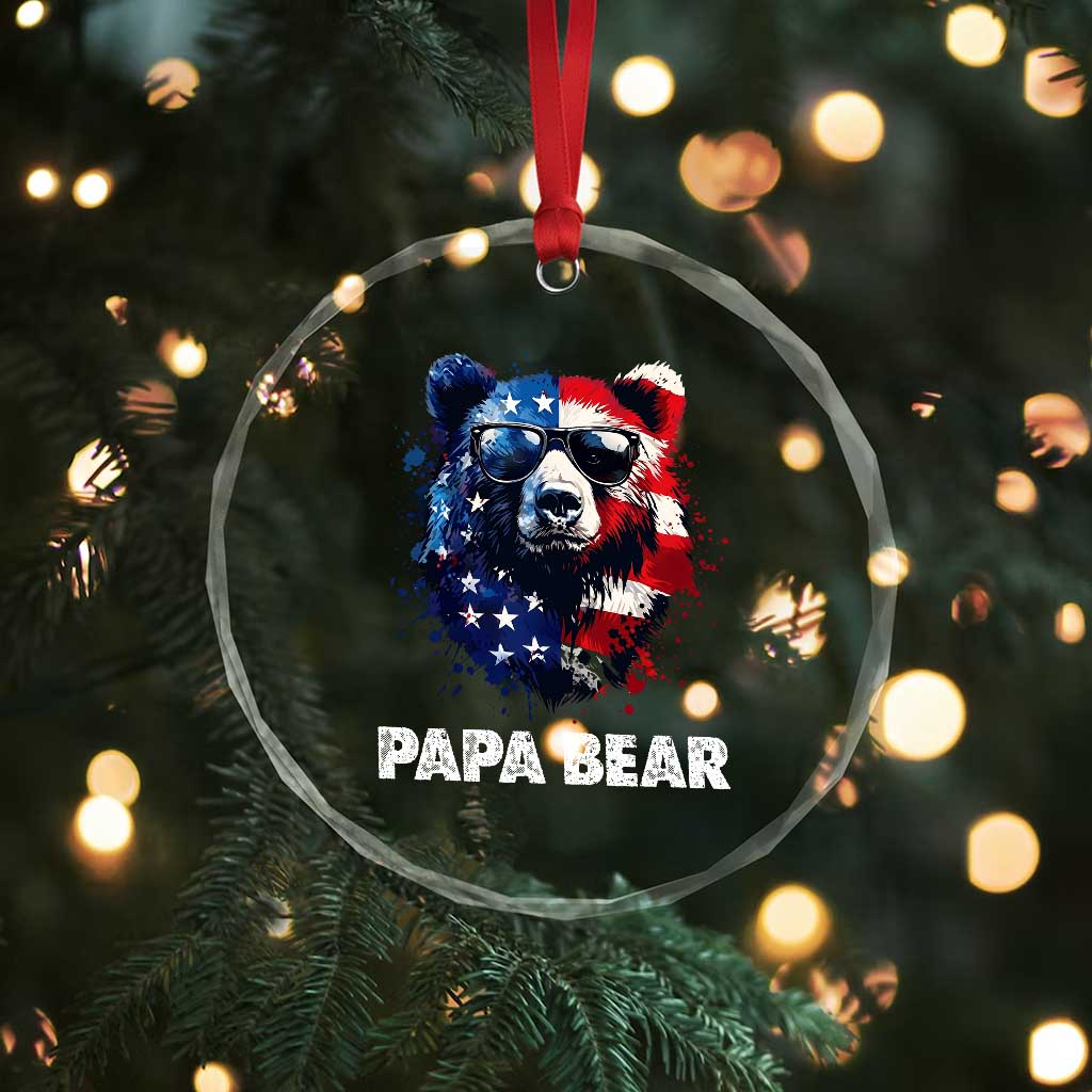 Papa Bear Father's Day Crystal Glass Ornament Patriotic American Flag 4th Of July TS14 Print Your Wear