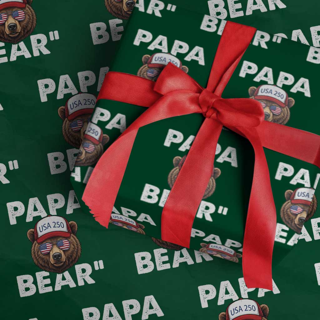 Papa Bear Father's Day Wrapping Paper Roll America 250th Anniversary USA Flag July 4th