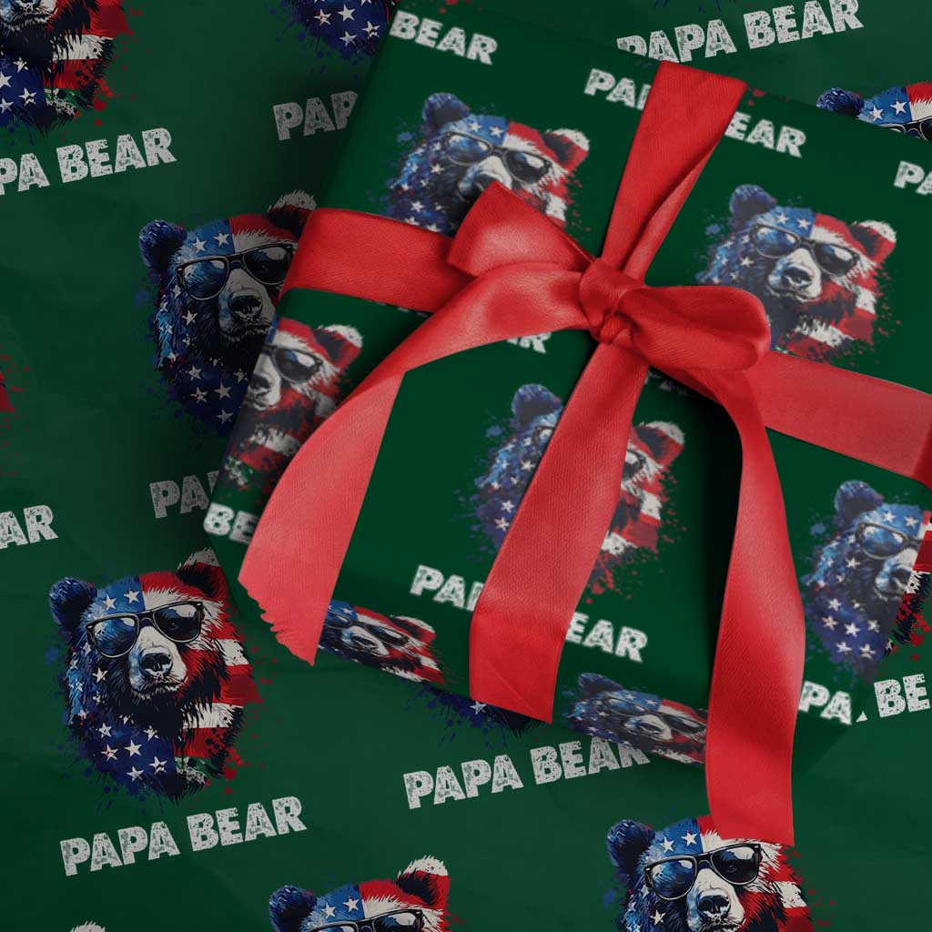 Papa Bear Father's Day Wrapping Paper Roll Patriotic American Flag 4th Of July TS14 Green Print Your Wear