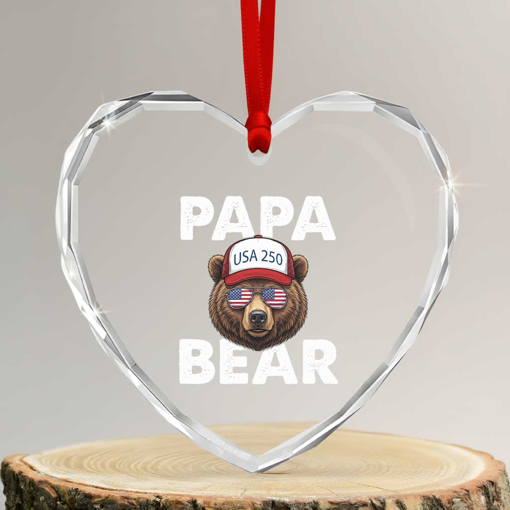 Papa Bear Father's Day Heart Crystal Glass Ornament USA 250th Anniversary American Flag July 4th TS14 Transparent Glass 3'' Heart Print Your Wear
