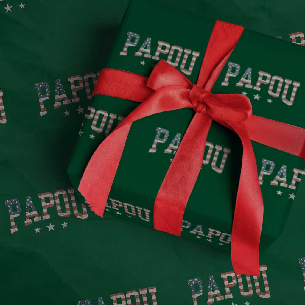 Papou Wrapping Paper Roll New Grandpa Fathers Day USA Flag Patriotic TS10 Green Print Your Wear
