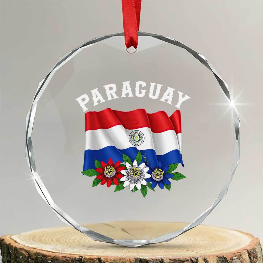 Paraguay Flag Passion Flower Mburucuya Graphic Crystal Glass Ornament Paraguaya Hispanic Latino Heritage Cultura Pride TS02 Transparent Glass 3'' Circle Print Your Wear