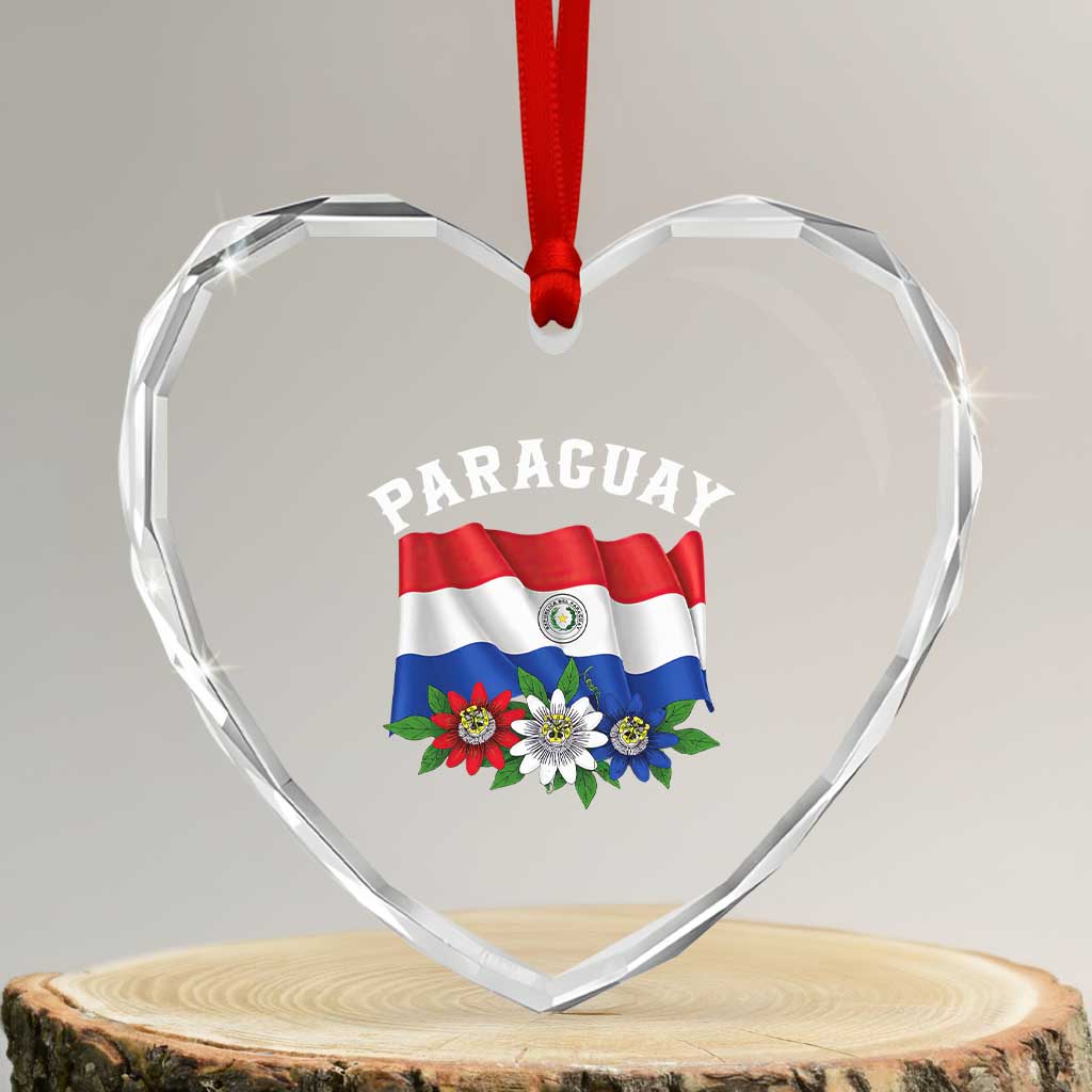 Paraguay Flag Passion Flower Mburucuya Graphic Heart Crystal Glass Ornament Paraguaya Hispanic Latino Heritage Cultura Pride TS02 Transparent Glass 3'' Heart Print Your Wear