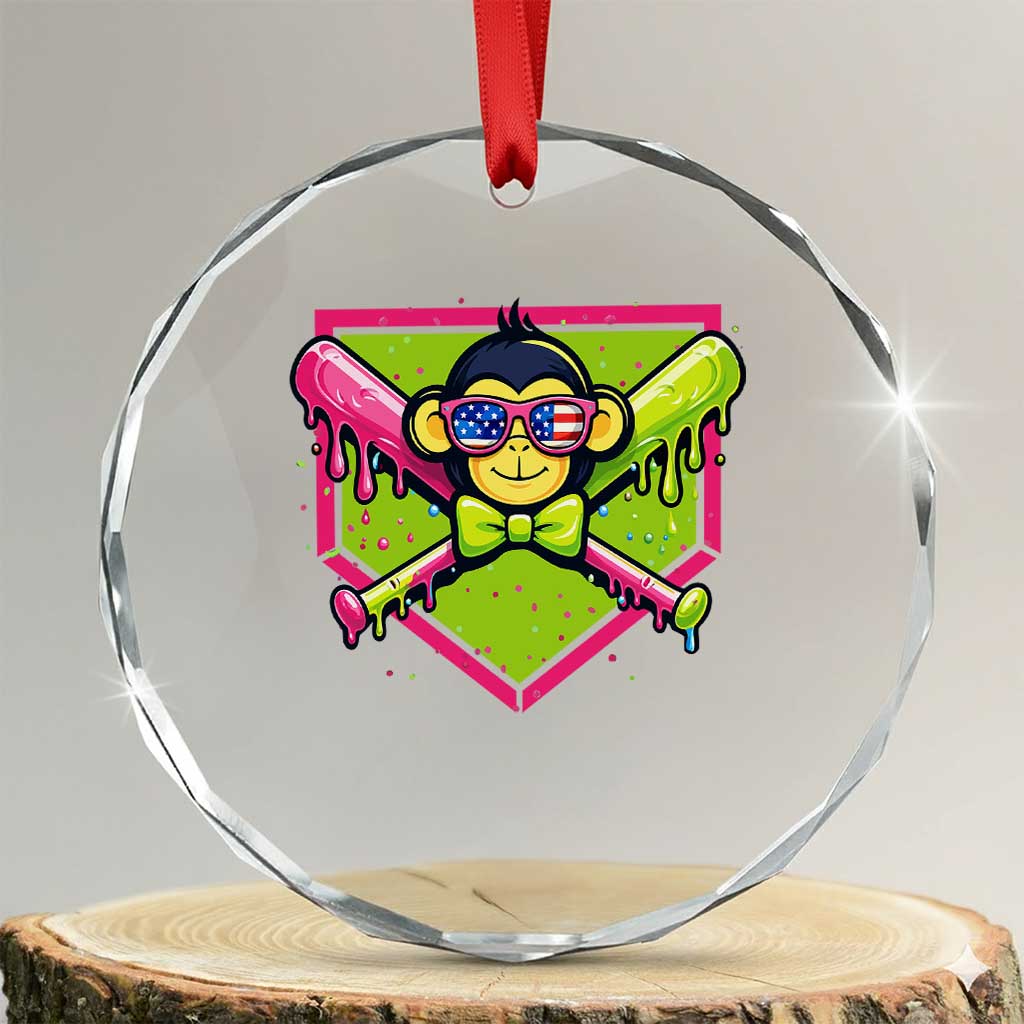 Party Monkey Baseball Drip Funny Animals Lover Crystal Glass Ornament TS11 Transparent Glass 3'' Circle Print Your Wear