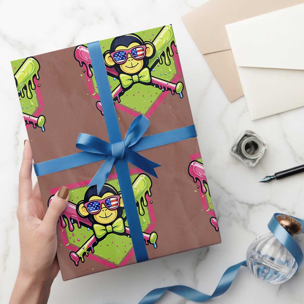 Party Monkey Baseball Drip Funny Animals Lover Wrapping Paper Roll TS11 Mocha Print Your Wear