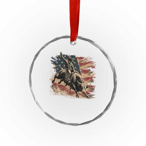 Patiotic Bull Rider Vintage Bull Riding Cowboy American Flag Crystal Glass Ornament