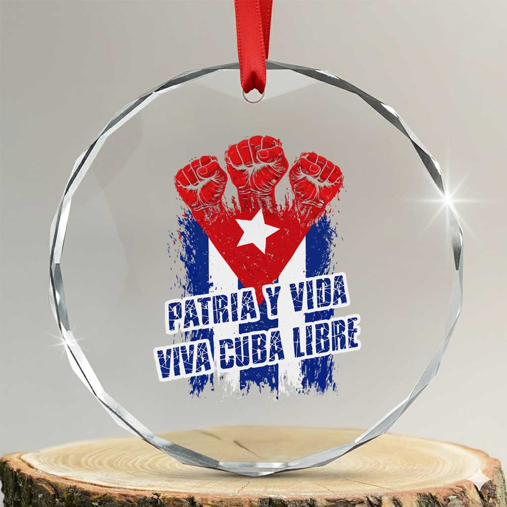 Patria y Vida Cuba Libre Crystal Glass Ornament Cuba Flag Fist Freedom Movement TS11 Transparent Glass 3'' Circle Print Your Wear