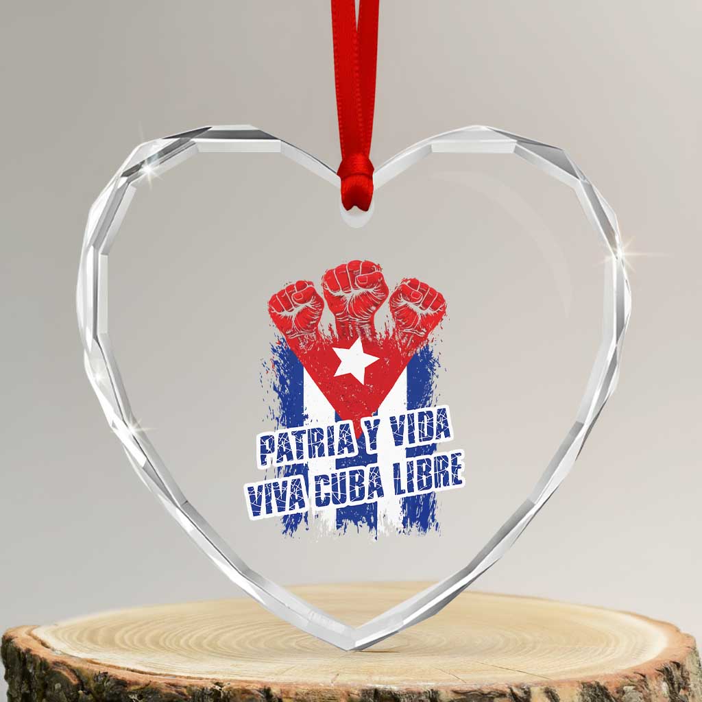 Patria y Vida Cuba Libre Heart Crystal Glass Ornament Cuba Flag Fist Freedom Movement TS11 Transparent Glass 3'' Heart Print Your Wear