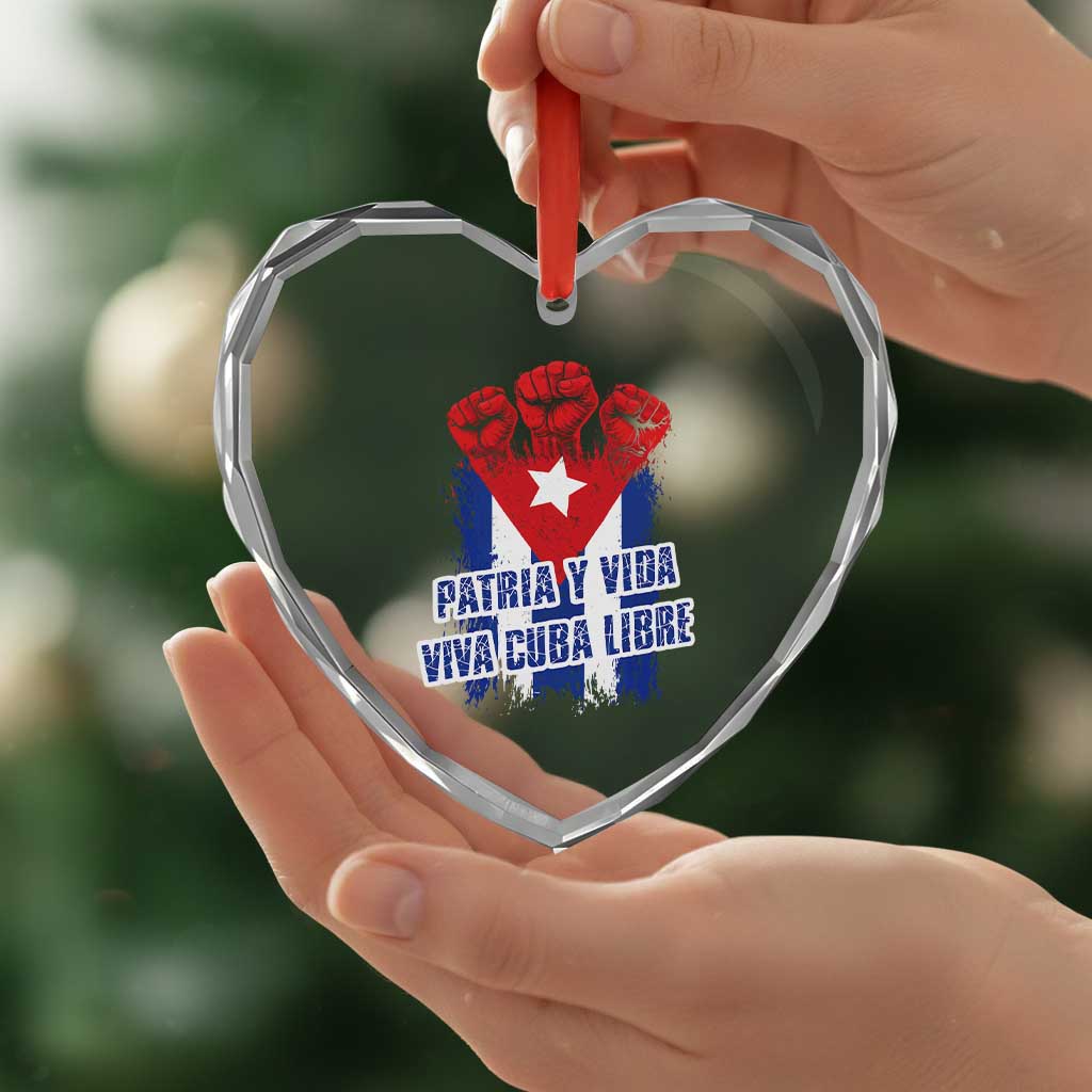 Patria y Vida Cuba Libre Heart Crystal Glass Ornament Cuba Flag Fist Freedom Movement TS11 Print Your Wear