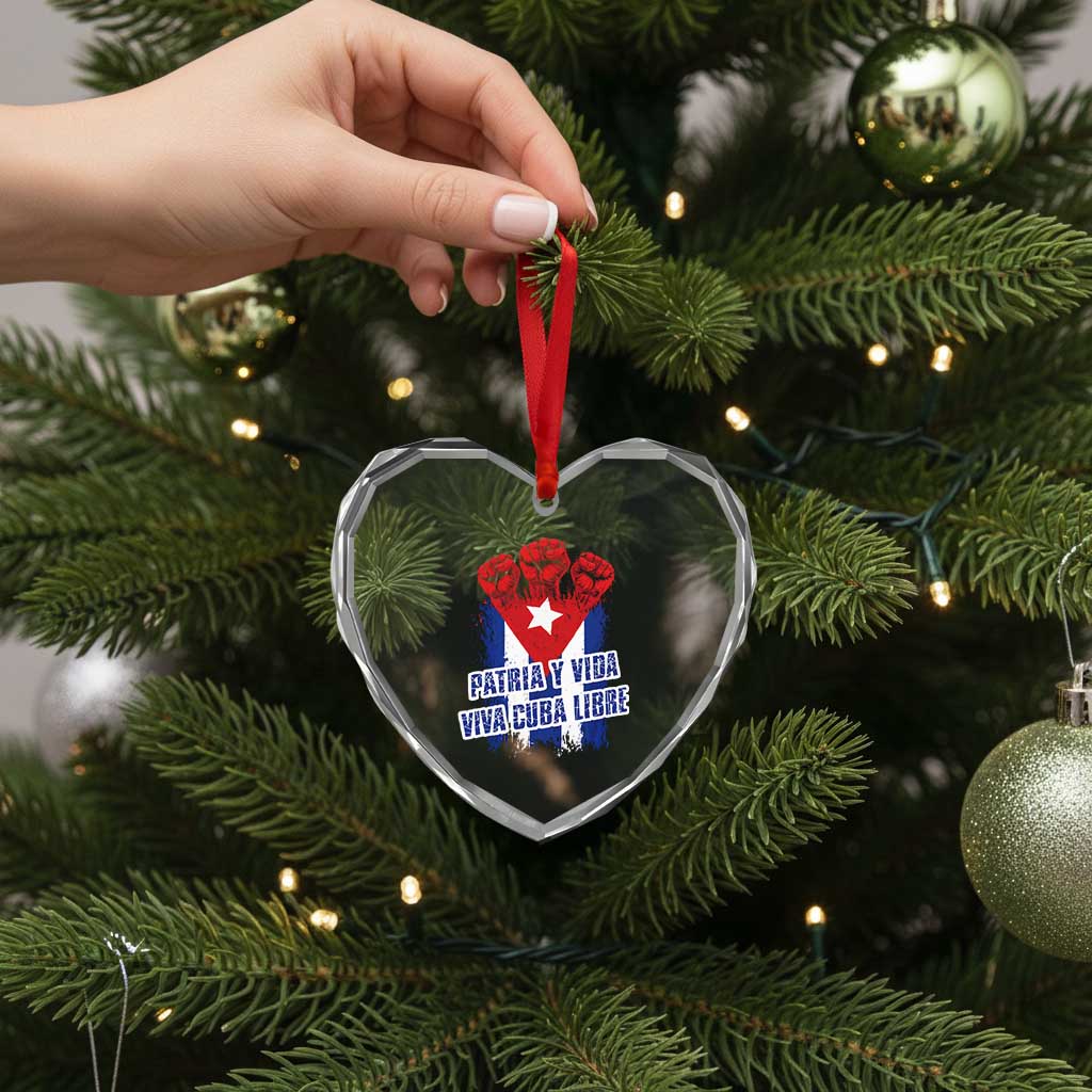 Patria y Vida Cuba Libre Heart Crystal Glass Ornament Cuba Flag Fist Freedom Movement TS11 Print Your Wear