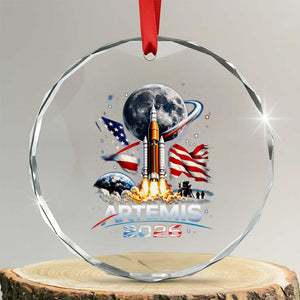Patriotic 2026 Lunar Orbit Mission Rocket Launch Crystal Glass Ornament American Flag n Moon Patriotic Space Astronomy Enthusiasts TS02 Transparent Glass 3'' Circle Print Your Wear