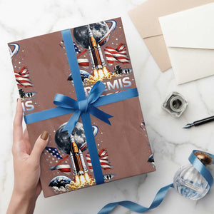 Patriotic 2026 Lunar Orbit Mission Rocket Launch Wrapping Paper Roll American Flag n Moon Patriotic Space Astronomy Enthusiasts TS02 Mocha Print Your Wear