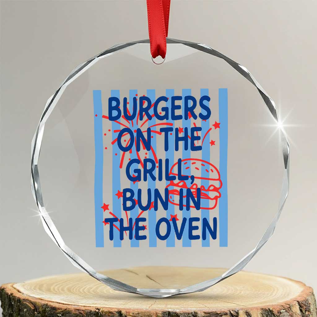 Patriotic 4th of July Pregnancy Announcement Preppy Style Crystal Glass Ornament Burgers On The Grill Bun In The Oven Summer BBQ