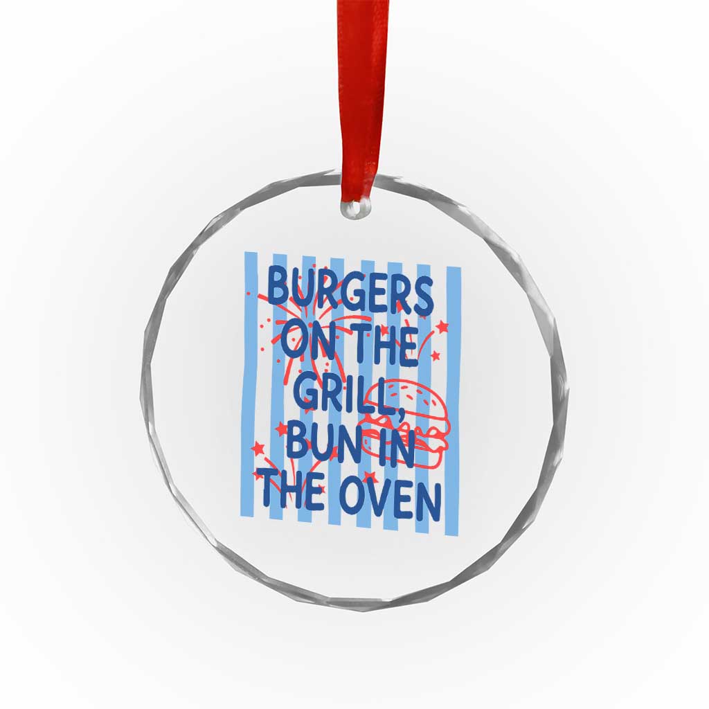 Patriotic 4th of July Pregnancy Announcement Preppy Style Crystal Glass Ornament Burgers On The Grill Bun In The Oven Summer BBQ