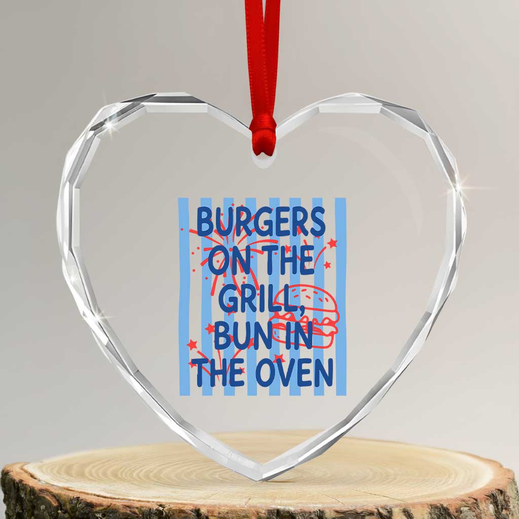 Patriotic 4th of July Pregnancy Announcement Preppy Style Heart Crystal Glass Ornament Burgers On The Grill Bun In The Oven Summer BBQ