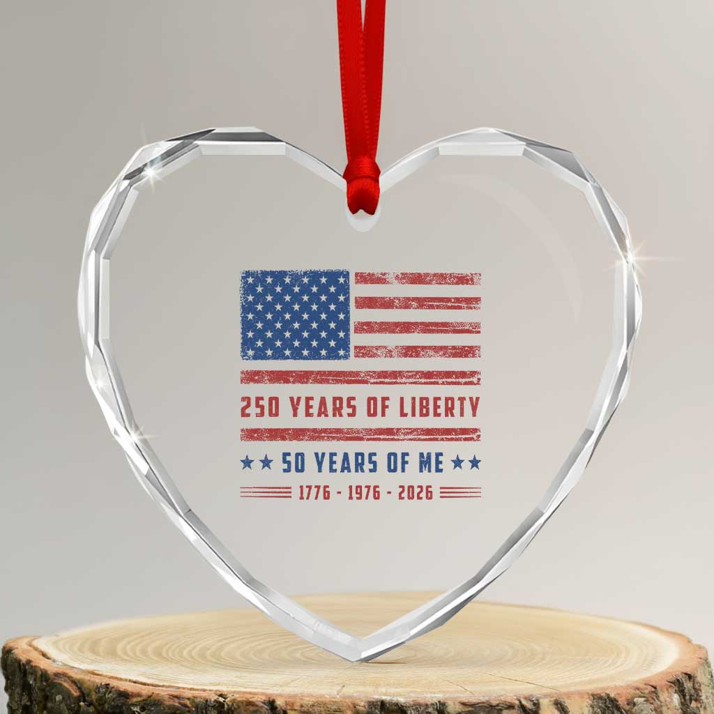Patriotic 50th Birthday USA 250th Anniversary Heart Crystal Glass Ornament 250 Years of Liberty 1976 50 Year Old Gift