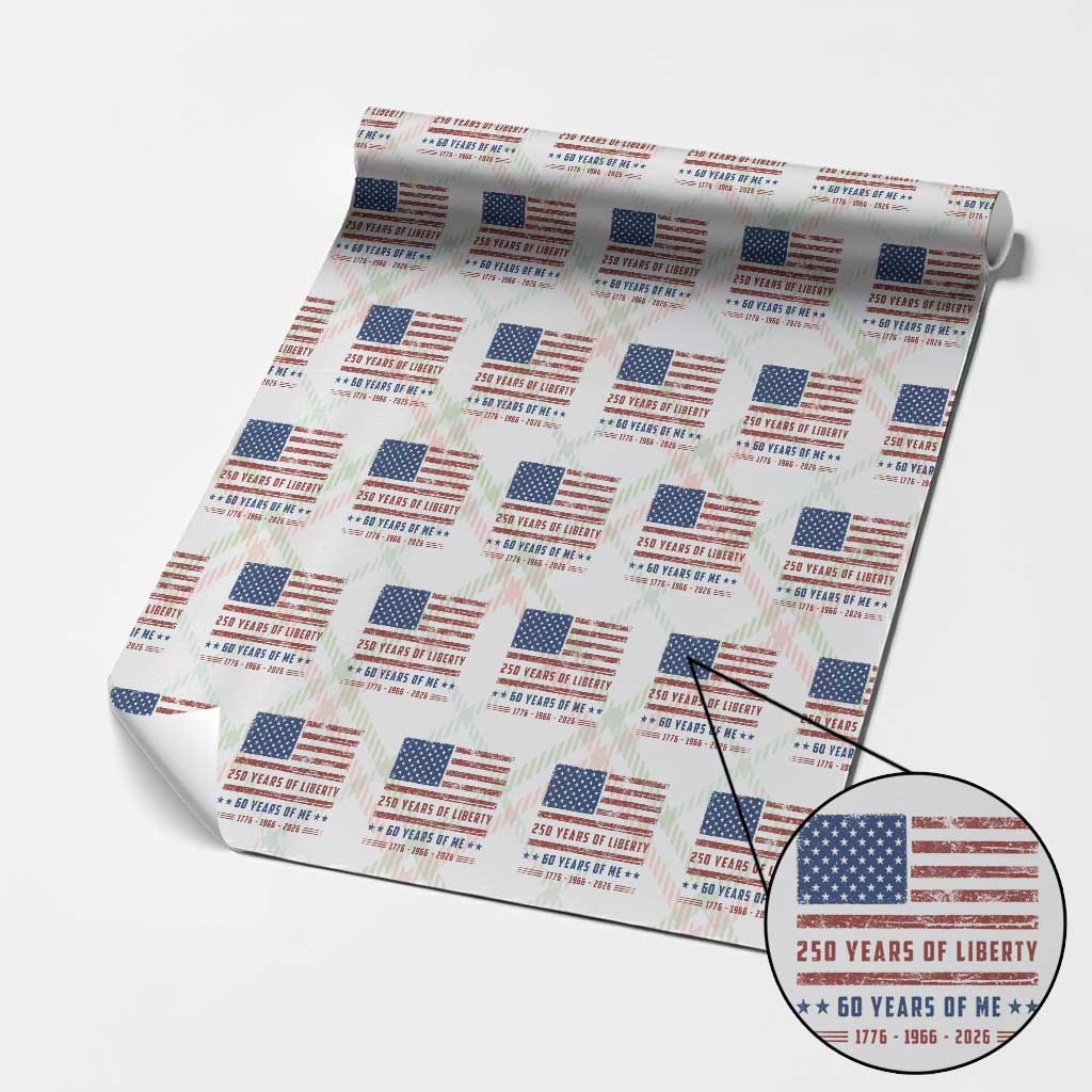 Patriotic 60th Birthday USA 250th Anniversary Wrapping Paper Roll 250 Years of Liberty 1966 60 Year Old Gift