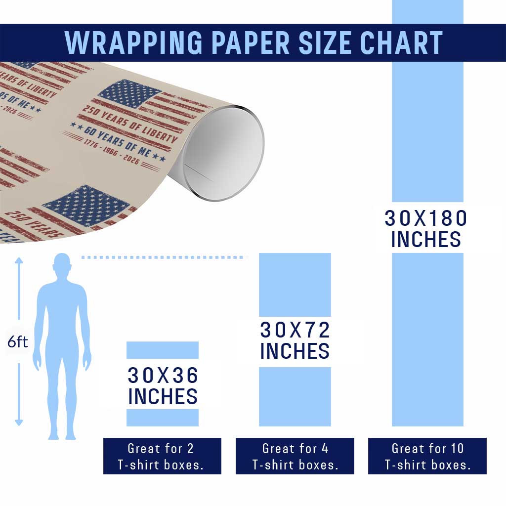 Patriotic 60th Birthday USA 250th Anniversary Wrapping Paper Roll 250 Years of Liberty 1966 60 Year Old Gift