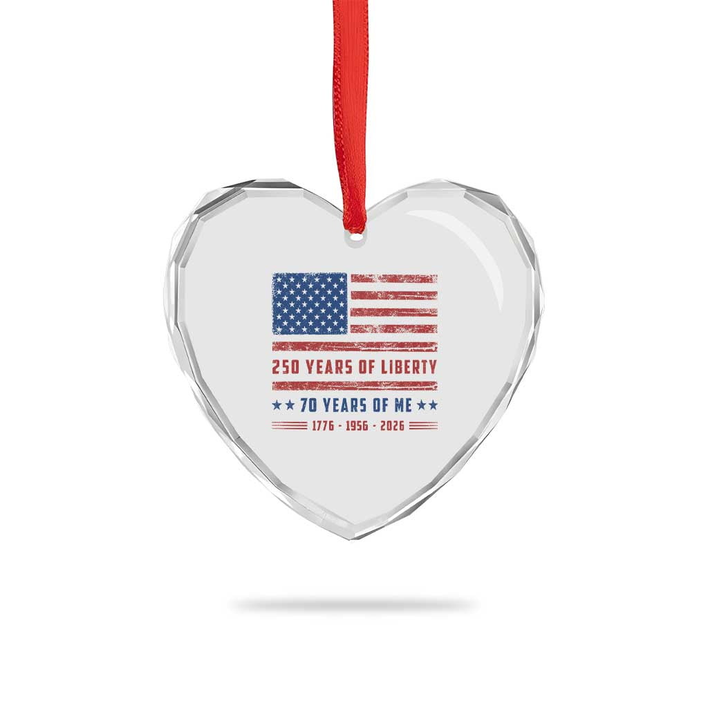 Patriotic 70th Birthday USA 250th Anniversary Heart Crystal Glass Ornament 250 Years of Liberty 1956 70 Year Old Gift