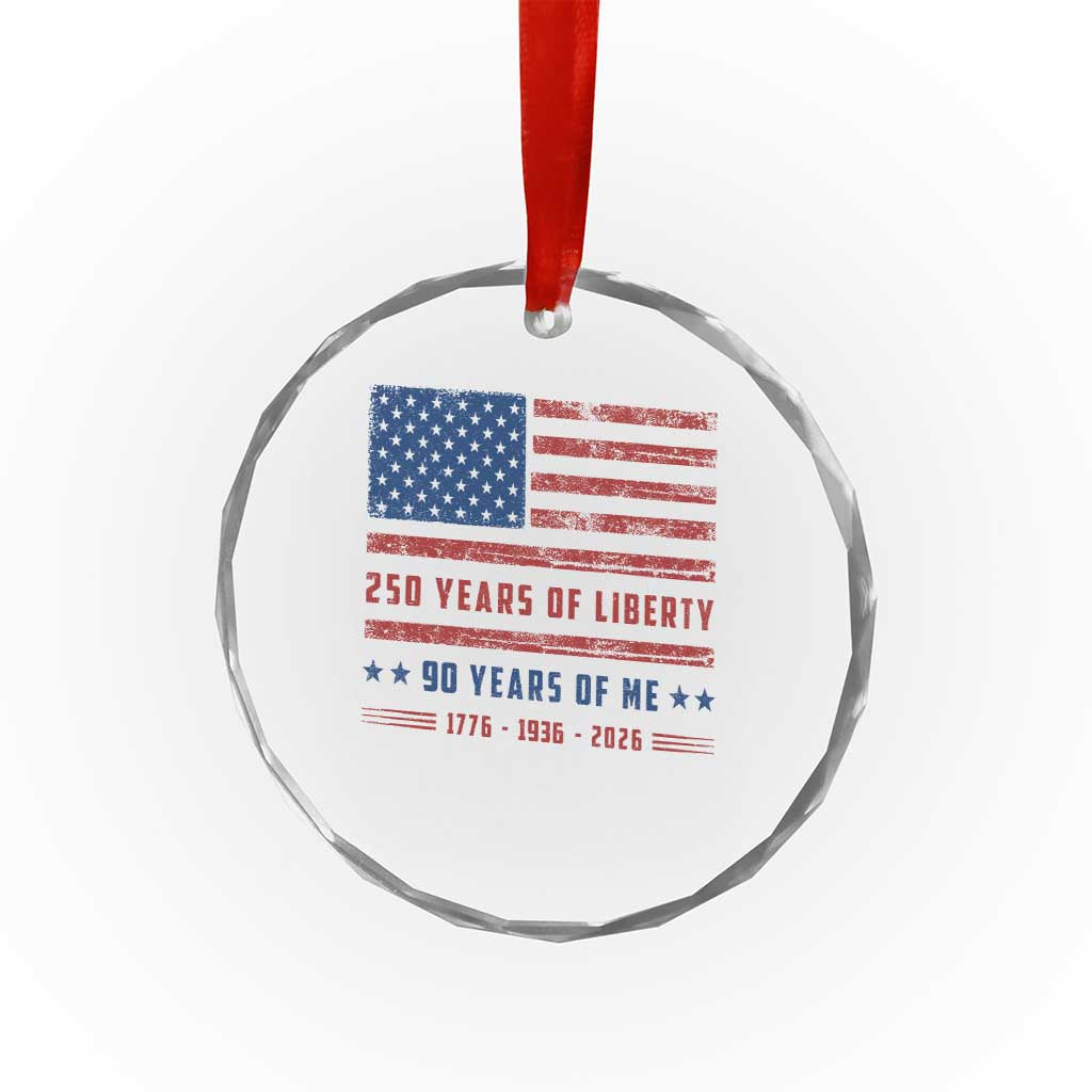 Patriotic 90th Birthday USA 250th Anniversary Crystal Glass Ornament 250 Years of Liberty 1936 90 Year Old Gift