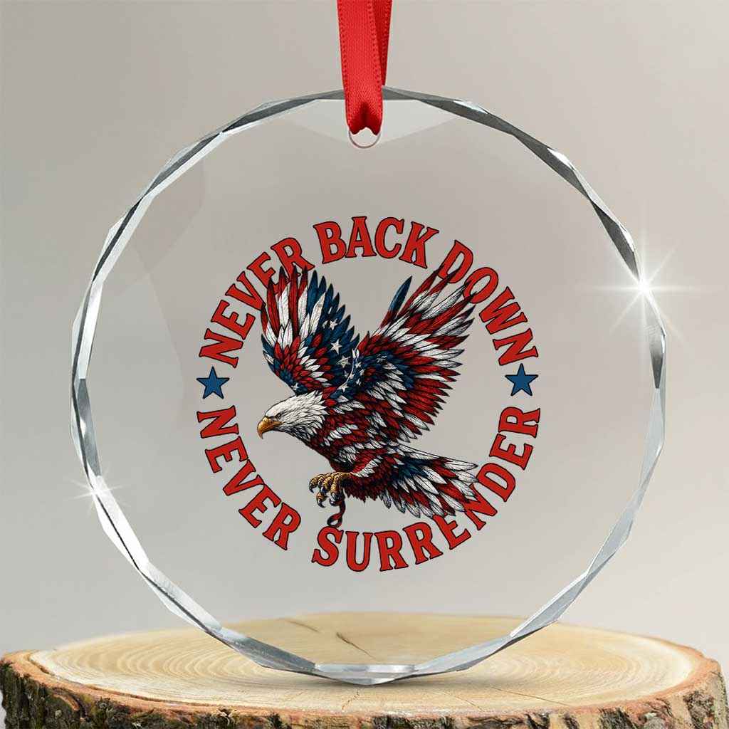 Patriotic American Eagle Graphic Crystal Glass Ornament Never Back Down Never Surrender Memorial for Freedom Fighters TS02 Transparent Glass 3'' Circle Print Your Wear