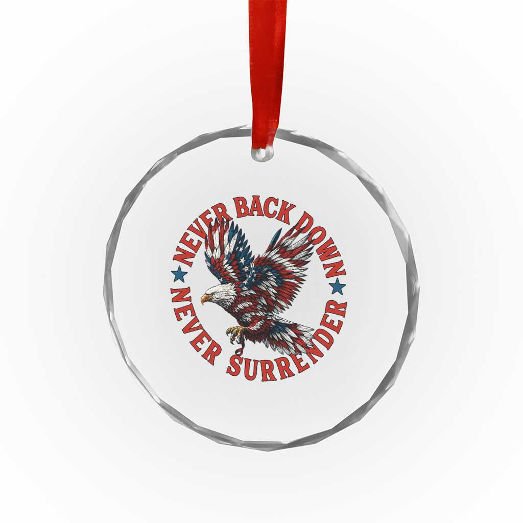 Patriotic American Eagle Graphic Crystal Glass Ornament Never Back Down Never Surrender Memorial for Freedom Fighters TS02 Transparent Glass 3'' Circle Print Your Wear